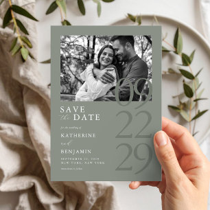 Modern Sage Green Minimalist Photo Wedding Save The Date