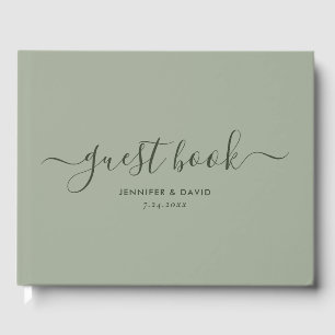 Modern Sage Green Minimalist Script Wedding Guest Book