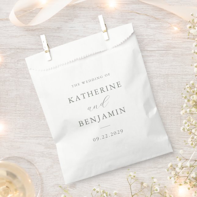 Modern Sage Green Minimalist Wedding Favour Bags (Clipped)