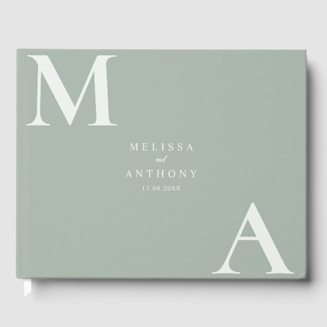 Modern Sage Green Minimalist Wedding Guest Book (Front)