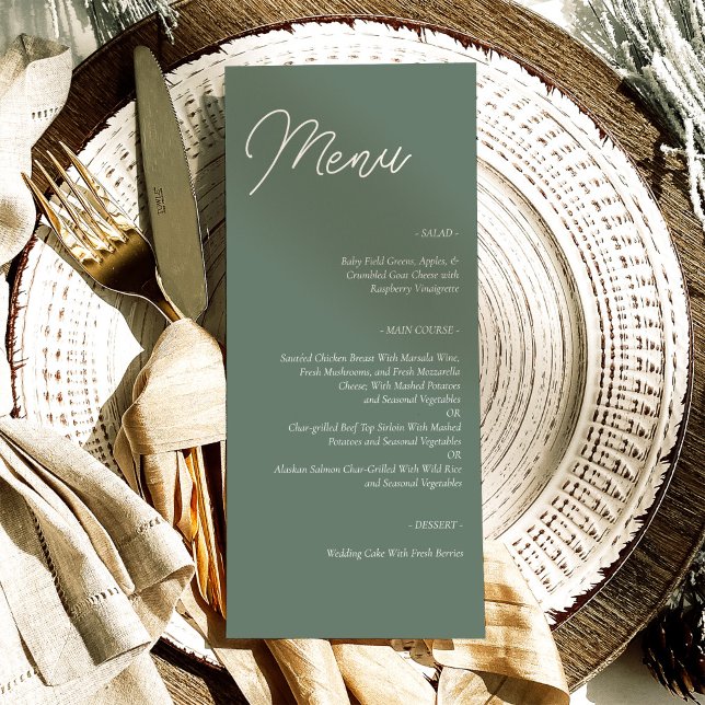 Modern Sage Green Minimalist Wedding  Menu (Creator Uploaded)