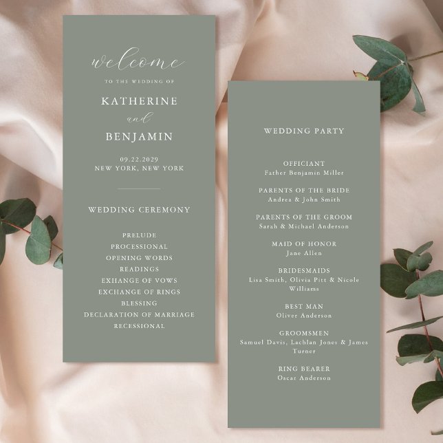 Modern Sage Green Minimalist Wedding Programme (Creator Uploaded)
