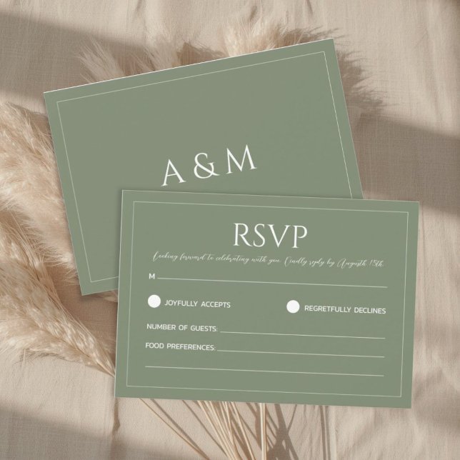 Modern sage green minimalist wedding RSVP card (Creator Uploaded)