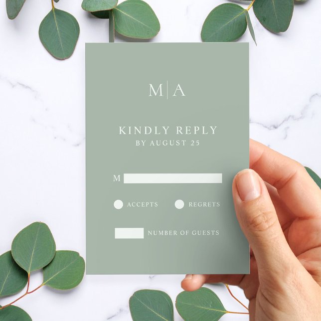 Modern Sage Green Minimalist Wedding  RSVP Card (Creator Uploaded)