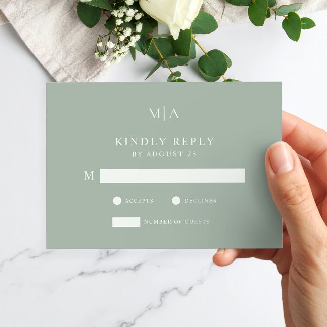 Modern Sage Green Minimalist  Wedding  RSVP Card (Creator Uploaded)