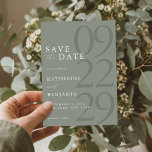 Modern Sage Green Minimalist Wedding Save The Date<br><div class="desc">Easily personalise your wedding save the date cards with this editable template. Features minimal elegant typography design in sage green colour.</div>