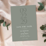 Modern Sage Green Minimalist Wedding Save The Date<br><div class="desc">Easily personalise your wedding save the date cards with this editable template. Features minimal elegant typography design in sage green colour.</div>