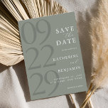 Modern Sage Green Minimalist Wedding Save The Date<br><div class="desc">Easily personalise your wedding save the date cards with this editable template. Features minimal elegant typography design in sage green colour.</div>