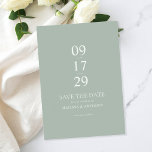 Modern Sage Green Minimalist Wedding Save The Date<br><div class="desc">Create your own personalised wedding save the date cards. Features word wedding and custom details in elegant minimalist typography in sage green colour.</div>