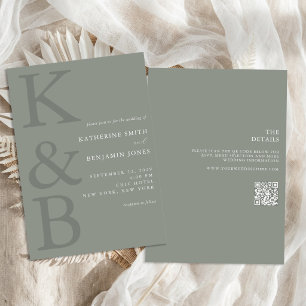 Modern Sage Green Monogram All in One Wedding Invitation
