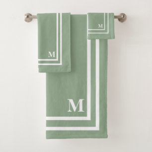 Modern Sage Green Monogram Bath Towel Set