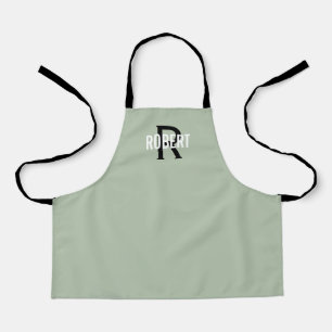 Modern sage green monogram boy name apron