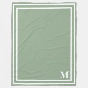 Modern Sage Green Monogram Fleece Blanket