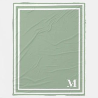Modern Sage Green Monogram Fleece Blanket