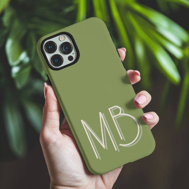 Modern Sage Green Monogram Initials Contemporary Case-Mate iPhone Case (Creator Uploaded)