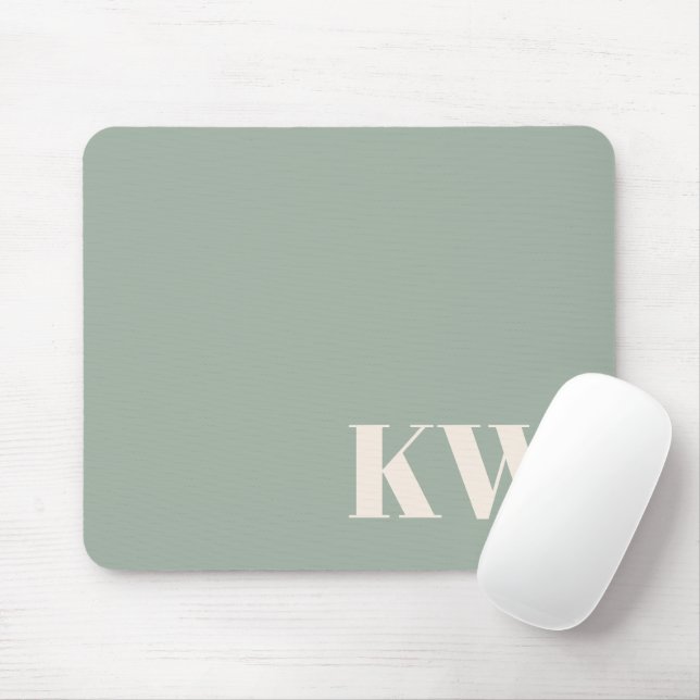 Modern Sage Green Monogram Initials Personalised Mouse Mat (With Mouse)