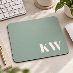 Modern Sage Green Monogram Initials Personalised Mouse Mat