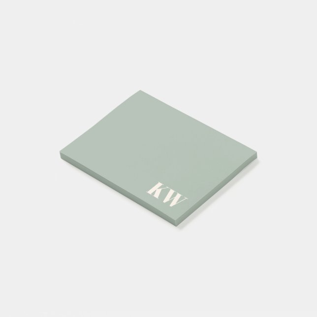 Modern Sage Green Monogram Initials Personalised Post-it Notes (Angled)