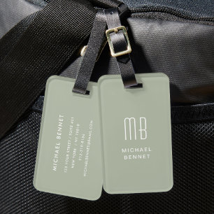 Modern Sage Green Monogram Luggage Tag