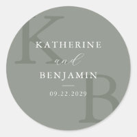 Modern Sage Green Monogram Minimalist Wedding