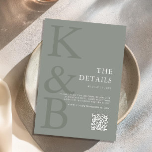 Modern Sage Green Monogram Minimalist Wedding Enclosure Card