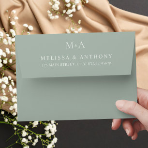 Modern Sage Green Monogram Minimalist Wedding  Envelope