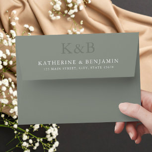 Modern Sage Green Monogram Minimalist Wedding Envelope