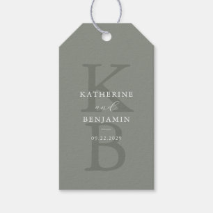 Modern Sage Green Monogram Minimalist Wedding Gift Tags