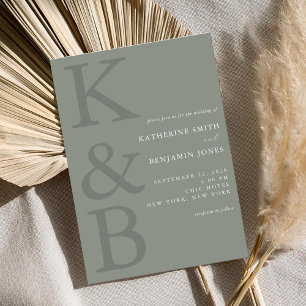 Modern Sage Green Monogram Minimalist Wedding Invitation