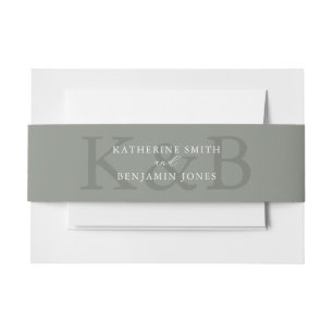 Modern Sage Green Monogram Minimalist Wedding Invitation Belly Band
