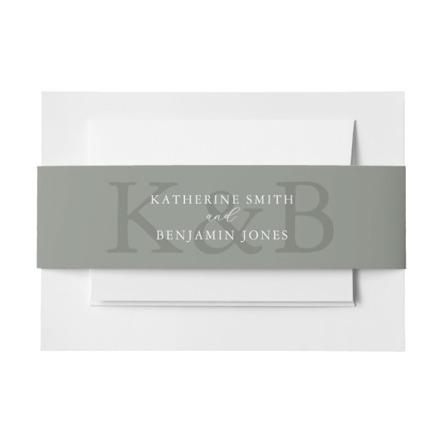 Modern Sage Green Monogram Minimalist Wedding Invitation Belly Band (Front Example)