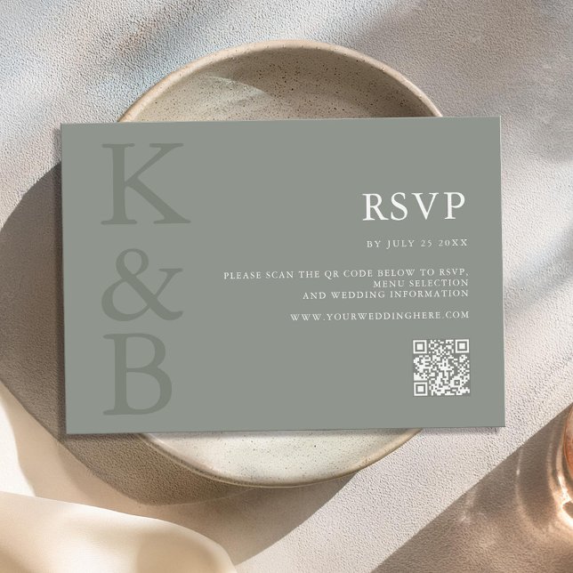 Modern Sage Green Monogram Minimalist Wedding RSVP Card (Creator Uploaded)
