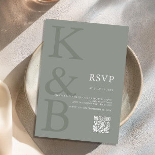 Modern Sage Green Monogram Minimalist Wedding RSVP Card