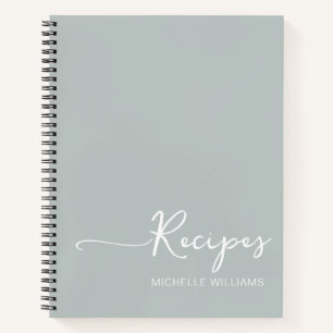 Modern Sage Green Monogram Name Cookbook Recipe Notebook