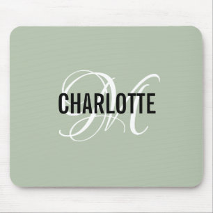 Modern sage green monogram name mouse pad