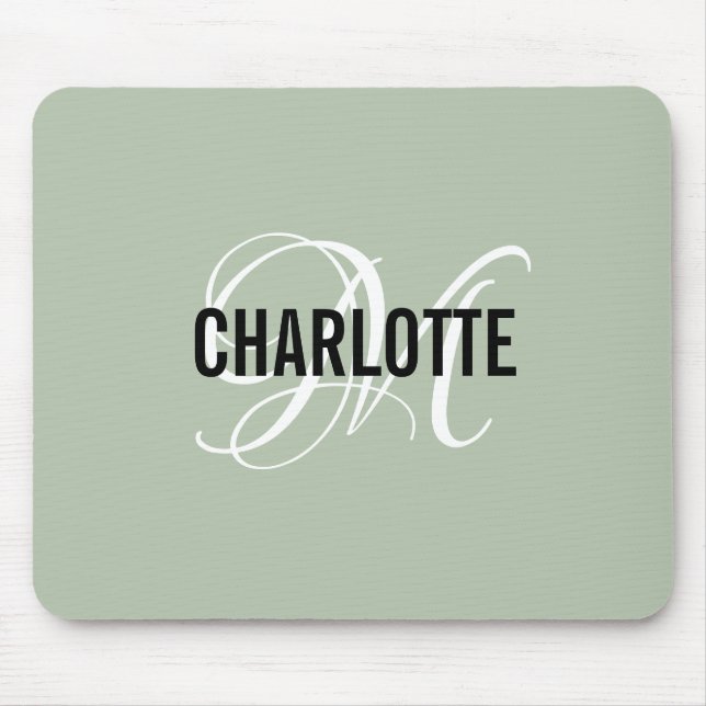 Modern sage green monogram name mouse pad (Front)