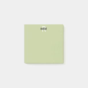 Modern sage green monogram name post-it notes