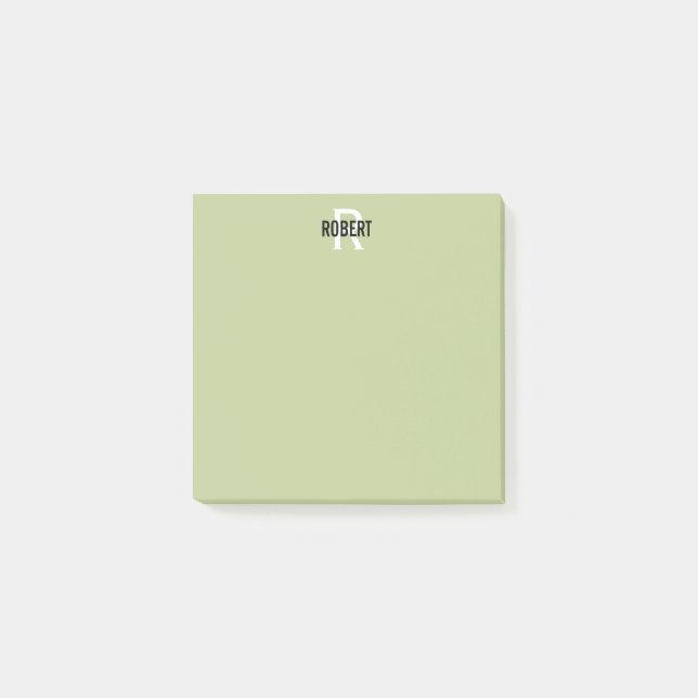 Modern sage green monogram name post-it notes (Front)