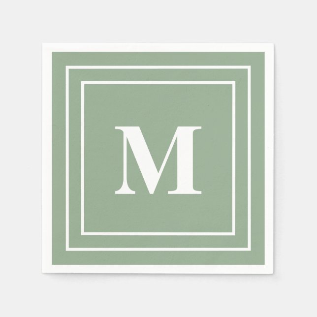 Modern Sage Green Monogram Napkin (Front)