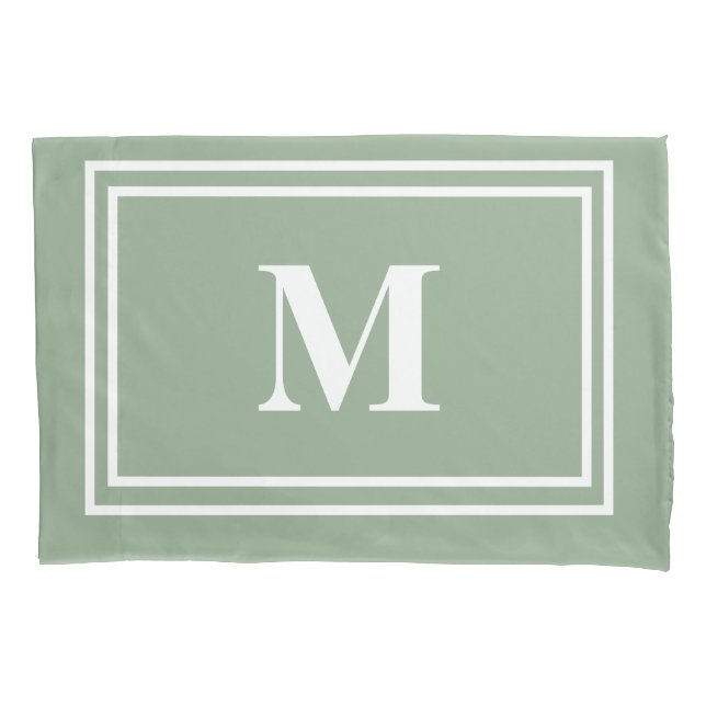 Modern Sage Green Monogram Pillowcase (Front)