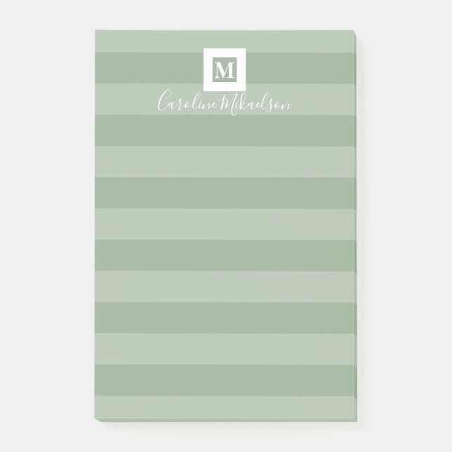 Modern Sage Green Monogram Post-it Notes (Front)