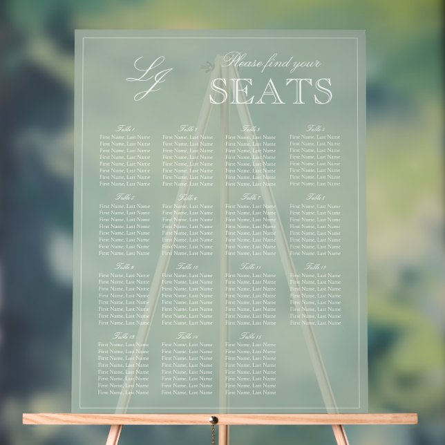 Modern Sage Green Monogram Script Wedding Seat Acrylic Sign (Neutral)