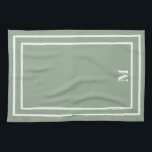 Modern Sage Green Monogram Tea Towel<br><div class="desc">This Stylish modern design features a double white line square frame on a pretty sage green background and a monogram in an elegant block font. Change the initial to your own. You can customise this design more by changing the font, make the whites transparent and choose a different colour.</div>