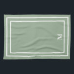 Modern Sage Green Monogram Tea Towel<br><div class="desc">This Stylish modern design features a double white line square frame on a pretty sage green background and a monogram in an elegant block font. Change the initial to your own. You can customise this design more by changing the font,  make the whites transparent and choose a different colour.</div>