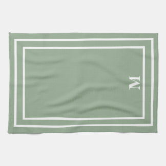 Modern Sage Green Monogram Tea Towel