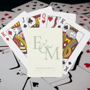 Modern Sage Green Monogram Wedding Guest Book Playing Cards