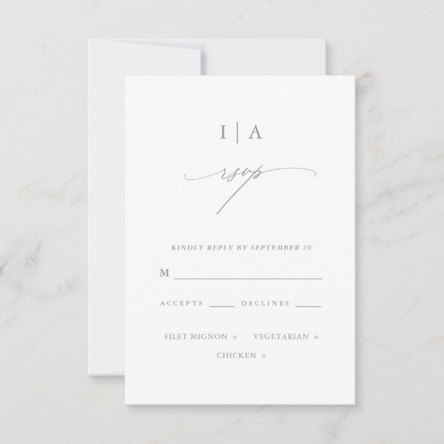 Modern Sage Green Monogram Wedding Rsvp Card (Front)