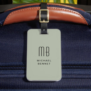 Modern Sage Green Monogrammed  Luggage Tag