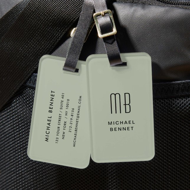 Modern Sage Green Monogrammed  Luggage Tag (Modern Sage Green Monogrammed Luggage Tag)