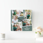 Modern sage green multi photo family home decor square wall clock<br><div class="desc">Modern sage green simple contemporary elegant multi photo family home decor clock. Ideal birthday,  Christmas,  anniversary,  Mothers day,  fathers day,  new home,  wedding gift.</div>